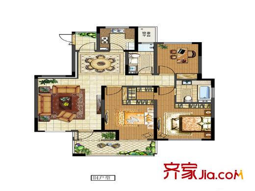 中電頤和府邸一期13#16#洋房標(biāo)準(zhǔn)層-H4戶(hù)型  3室2廳2衛(wèi)1廚