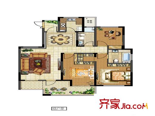 中電頤和府邸一期13#16#洋房標(biāo)準(zhǔn)層-H3戶(hù)型  3室2廳2衛(wèi)1廚