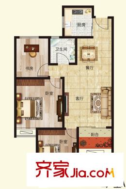 香地美舍一期1-8幢標(biāo)準(zhǔn)層A戶型 3室2廳1衛(wèi)