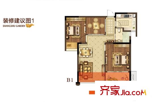 愛濤尚書云邸一期B戶型 3室2廳1衛(wèi)1廚