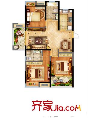 中國鐵建青秀城一期1#2#4#5#標準層C4戶型圖  3室2廳2衛(wèi)1廚