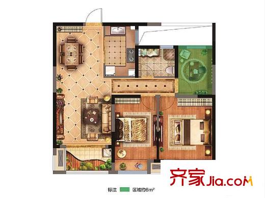 中國鐵建青秀城一期1#2#3#4#5#標準層A戶型 2室2廳1衛(wèi)1廚