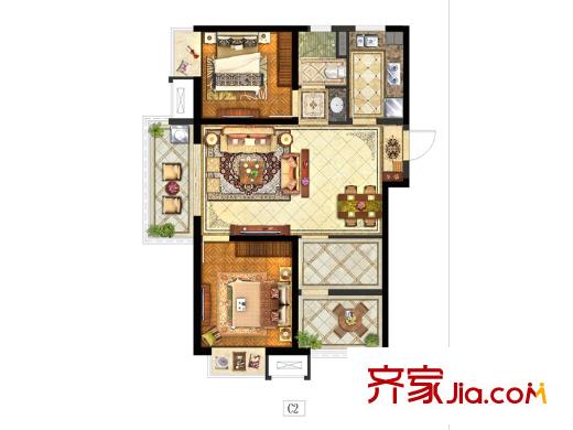 保利中央公園一期東苑5號(hào)樓標(biāo)準(zhǔn)層C2戶型 3室2廳1衛(wèi)1廚