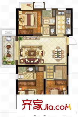 保利中央公園西苑1#、2#、5#―9#標(biāo)準(zhǔn)層M3戶型 3室2廳2衛(wèi)1廚