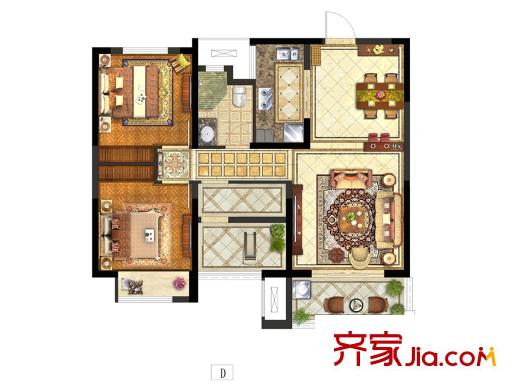 保利中央公園一期東苑2#、12#標(biāo)準(zhǔn)層D戶型 3室2廳1衛(wèi)1廚