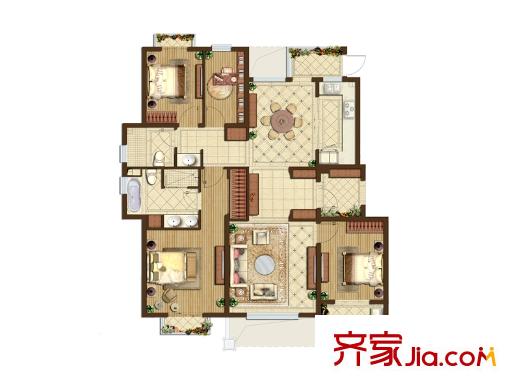星葉羊山湖花園一期1-14幢標準層E2戶型 4室2廳2衛(wèi)1廚