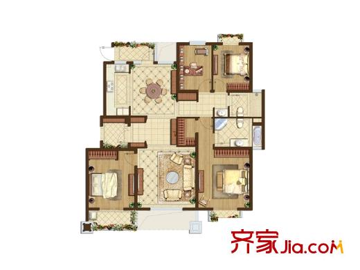 星葉羊山湖花園一期1-14幢標(biāo)準(zhǔn)層B2戶型 4室2廳2衛(wèi)1廚