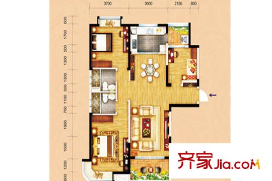 碧桂園鳳凰城二期翰林灣標準層J472t-A戶型 3室2廳2衛(wèi)1廚