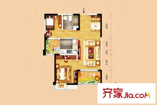碧桂園鳳凰城二期翰林灣標準層J475-B戶型 2室2廳1衛(wèi)1廚
