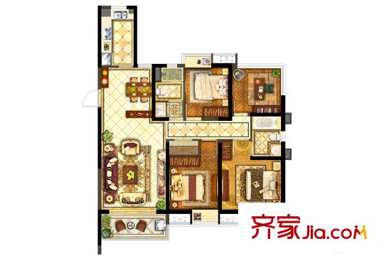 保利西江月1-3#、5#、7#邊戶標(biāo)準(zhǔn)層A戶型 4室2廳2衛(wèi)1廚