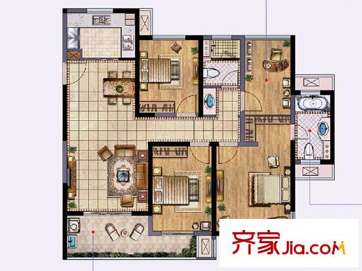 新城香悅瀾山一期1-18幢標(biāo)準(zhǔn)層D戶型 4室2廳2衛(wèi)1廚