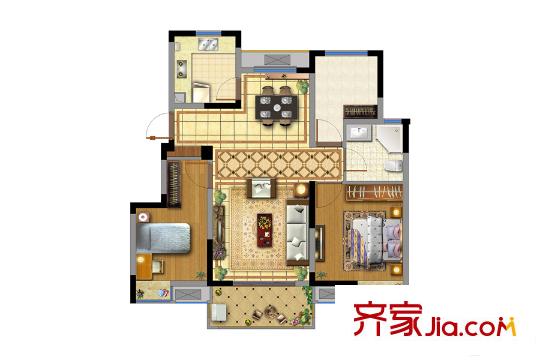 銀億東城十二街區(qū)8-14幢標(biāo)準(zhǔn)層B3a戶型 3室2廳1衛(wèi)1廚