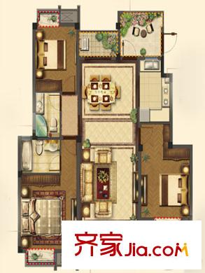 銀億東城十街區(qū)標(biāo)準(zhǔn)層B4-02戶型 3室2廳2衛(wèi)1廚