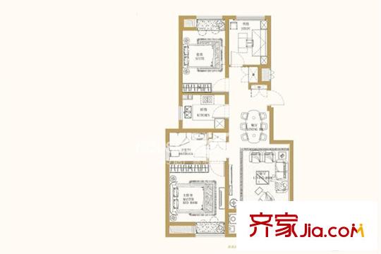 升龍公園道一期觀江洋房標(biāo)準(zhǔn)層G1戶型 3室2廳1衛(wèi)1廚