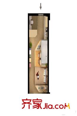 泰達青筑微寓魅系類戶型圖 1室1廳1衛(wèi)1廚