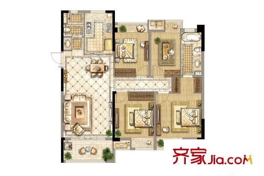 中天銘廷一期標準層A戶型 3室2廳2衛(wèi)1廚