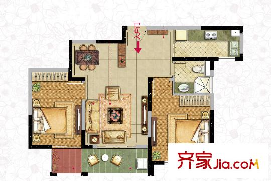 南京綠地國際花都一期首批小高層標(biāo)準(zhǔn)層A2戶型 2室2廳1衛(wèi)1廚