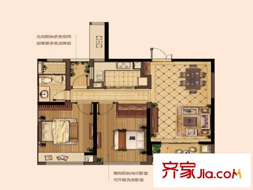 升龍?zhí)靺R一/二期標(biāo)準(zhǔn)層B戶(hù)型 2室2廳1衛(wèi)1廚