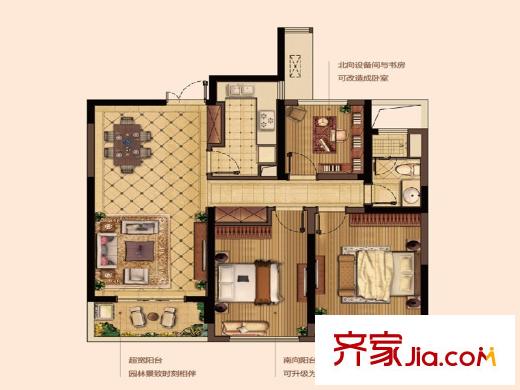 升龍?zhí)靺R一/二期標(biāo)準(zhǔn)層D戶(hù)型 3室2廳2衛(wèi)1廚