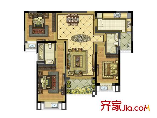 雅居樂濱江國際君悅組團(tuán)9B3-02戶型 3室2廳2衛(wèi)1廚