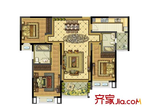 雅居樂濱江國際君悅組團(tuán)8b3-02戶型 3室2廳2衛(wèi)1廚