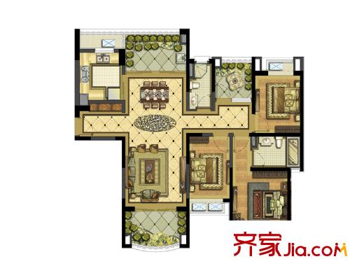 雅居樂濱江國際君悅組團(tuán)9B3戶型 3室2廳2衛(wèi)1廚