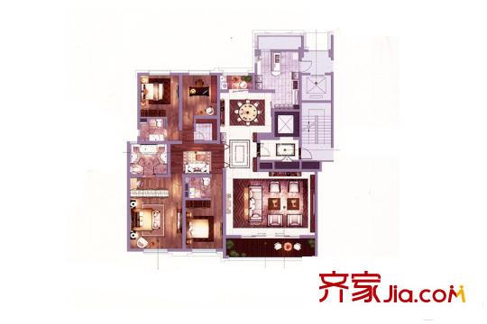 金陵雅頌居1幢標準層B1戶型 4室3廳3衛(wèi)1廚