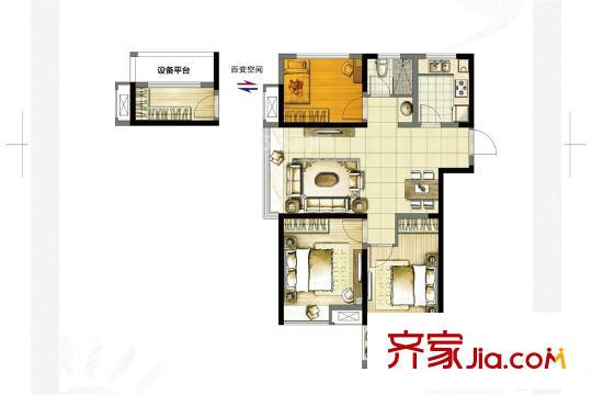 啟迪方洲小滿組團(tuán)C7標(biāo)準(zhǔn)層H4戶型 3室2廳1衛(wèi)1廚