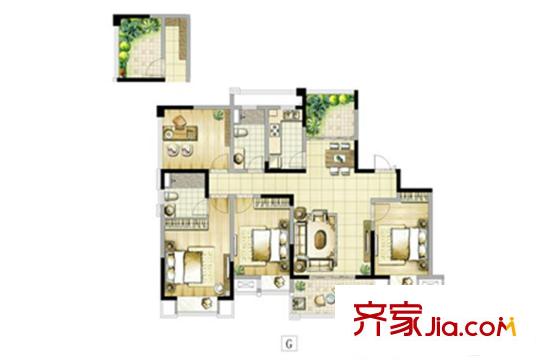 啟迪方洲潤園標(biāo)準(zhǔn)層G戶型 4室2廳2衛(wèi)1廚