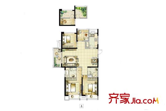 啟迪方洲潤園標(biāo)準(zhǔn)層A戶型 3室2廳2衛(wèi)1廚