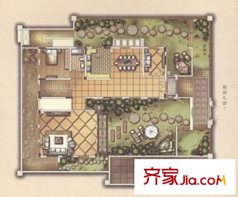 復(fù)地朗香別墅獨(dú)棟別墅一層k2戶型 4室4廳5衛(wèi)1廚