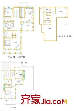 復(fù)地朗香別墅四期282幢標(biāo)準(zhǔn)層H3戶型平面圖 5室4廳6衛(wèi)1廚