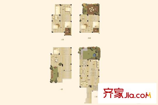 國(guó)府大院聯(lián)排別墅戶型圖 4室2廳4衛(wèi)1廚