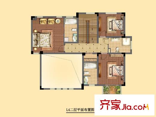 蘇寧鐘山朝陽府一期28幢二層L4戶型 3室3廳3衛(wèi)1廚
