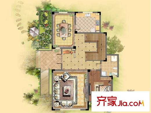 蘇寧鐘山朝陽府一期25-35幢一層L1戶型 5室2廳4衛(wèi)1廚