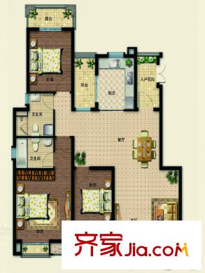 天生御景獨(dú)棟別墅標(biāo)準(zhǔn)層D4戶型 3室2廳2衛(wèi)1廚