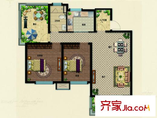 天生御景花園洋房標(biāo)準(zhǔn)層H7戶型  2室1廳1衛(wèi)1廚