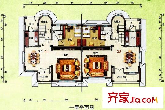 碧桂園如山湖城二期一層G1戶型 1室2廳1衛(wèi)1廚