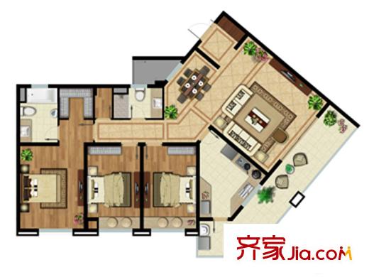 羅托魯拉一期28-30幢標(biāo)準(zhǔn)層A戶型 3室2廳2衛(wèi)1廚