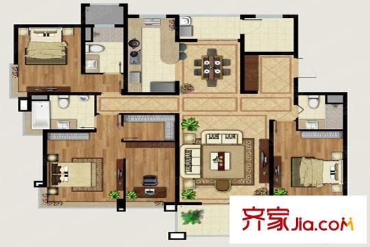 明月天瓏灣152―157幢標(biāo)準(zhǔn)層B戶型 4室2廳3衛(wèi)1廚