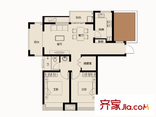 金泉泰來苑98幢A戶型 3室2廳1衛(wèi)1廚