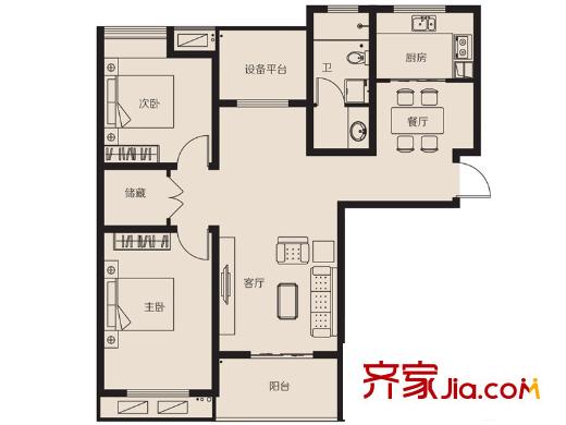 金泉泰來苑98幢D戶型 3室2廳1衛(wèi)1廚