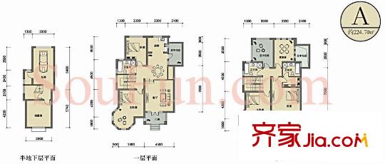 山水華門(mén)戶(hù)型圖問(wèn)茶苑疊加戶(hù)型A 5室2廳3衛(wèi)1廚