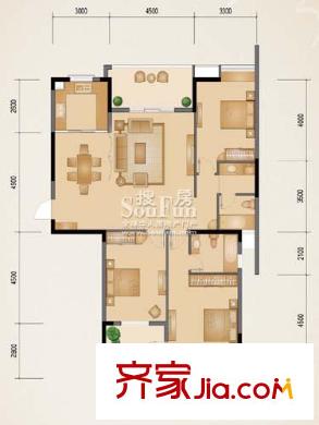秦淮綠洲別墅戶型圖三期小高層E3 3室2廳2衛(wèi)1廚