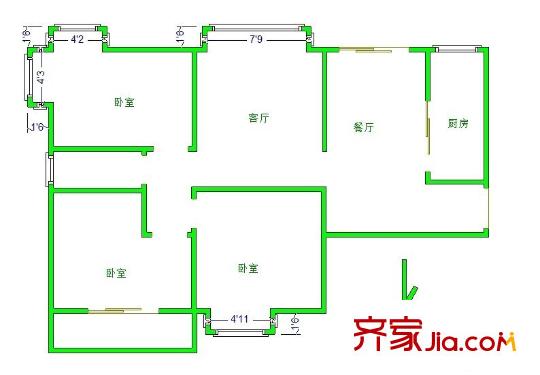 水月秦淮戶型圖戶型圖 3室 3室2廳2衛(wèi)1廚