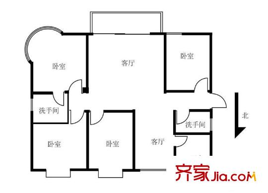 明發(fā)濱江新城三期戶型圖戶型圖 4室 4室2廳2衛(wèi)1廚