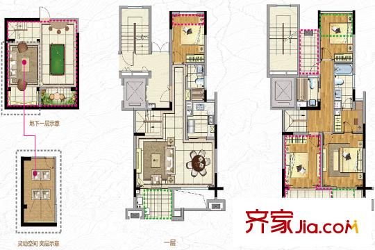 新城玖瓏湖18#、19#、20#標(biāo)準(zhǔn)層E1下疊戶型 4室2廳3衛(wèi)1廚