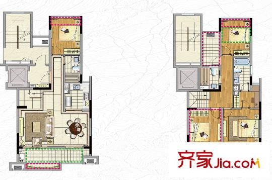 新城玖瓏湖18#、19#、20#標(biāo)準(zhǔn)層E1中疊戶型 3室2廳3衛(wèi)1廚
