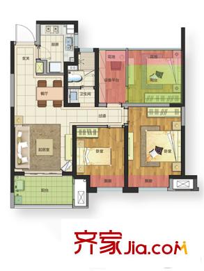 新城玖瓏湖二期16#標(biāo)準(zhǔn)層A1戶型 3室2廳1衛(wèi)1廚