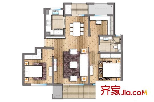 朗詩玲瓏嶼一期14幢標(biāo)準(zhǔn)層A1戶型 3室2廳1衛(wèi)1廚